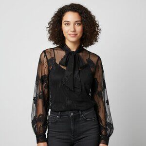 Blugirl Blumarine Embroidered tulle Black Lace Blouse Sheer Floral 48/12 NWT